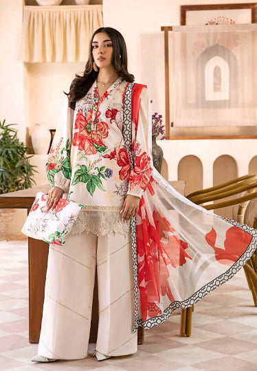 3 Pc Unstitched Embroidered Lawn Suit | MB-CUS25-907B