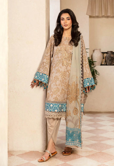 3 Pc Unstitched Embroidered Slub Lawn Suit | MB-CUS25-909B