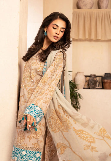 3 Pc Unstitched Embroidered Slub Lawn Suit | MB-CUS25-909B
