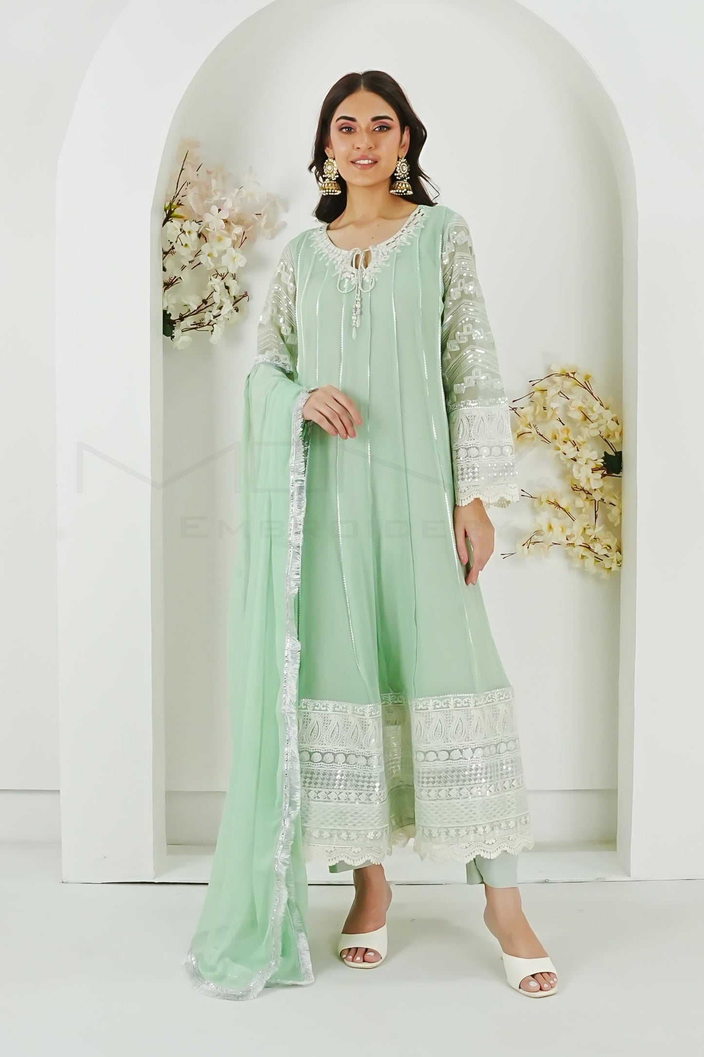 KURTI 121-CRIMSON GLOW- MINT GREEN