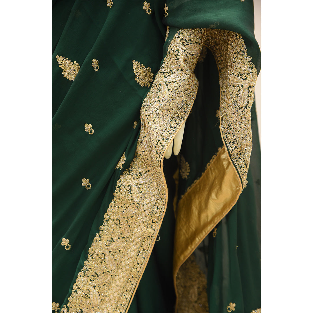 MCS BRIDAL Bottle Green Saree