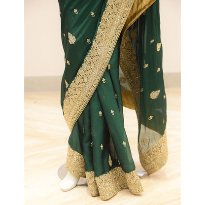 MCS BRIDAL Bottle Green Saree