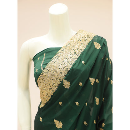 MCS BRIDAL Bottle Green Saree