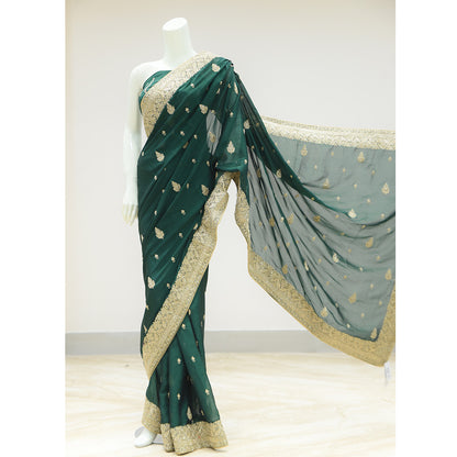 MCS BRIDAL Bottle Green Saree