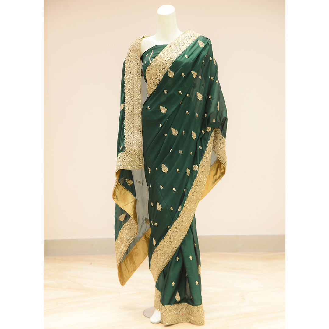 MCS BRIDAL Bottle Green Saree