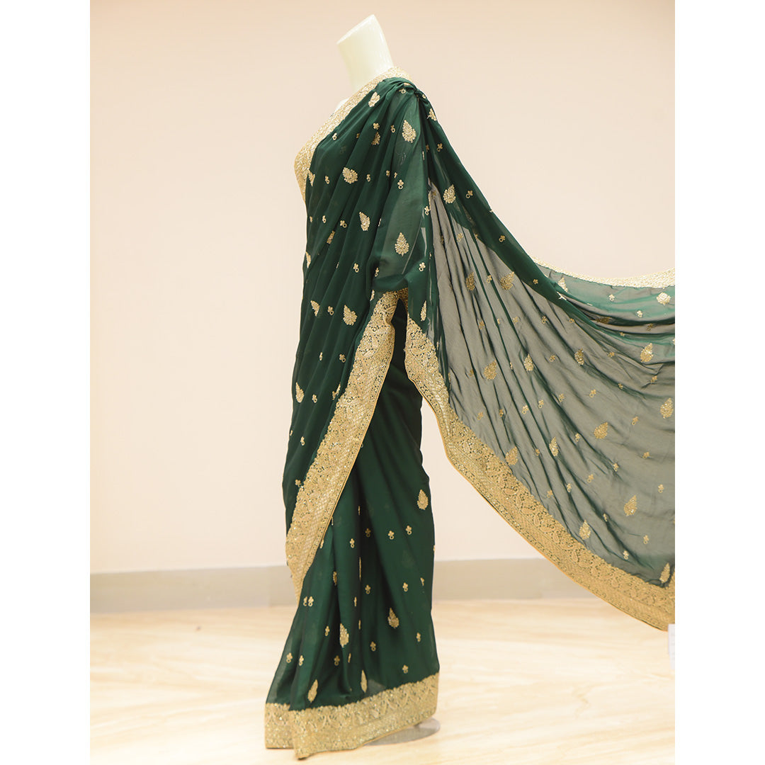 MCS BRIDAL Bottle Green Saree