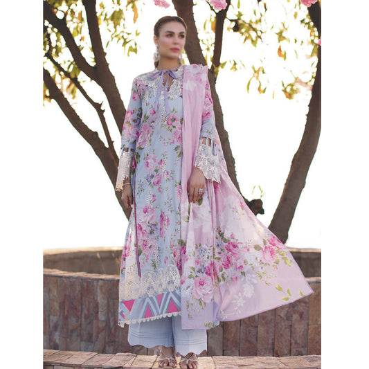 Prints Chikankari Lawn Collection'24 By Elaf | ECK-04A Ocean Blossoms