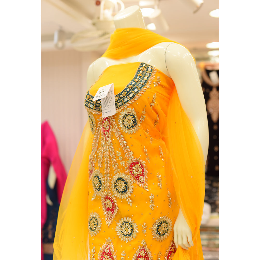 MCS BRIDAL YELLOW AND GREEN SHARARA SHIRT SIDE