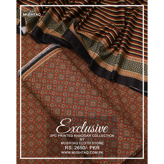 Exclusive 3Pcs Printed Khadder Collection Vol 6 Design - 3