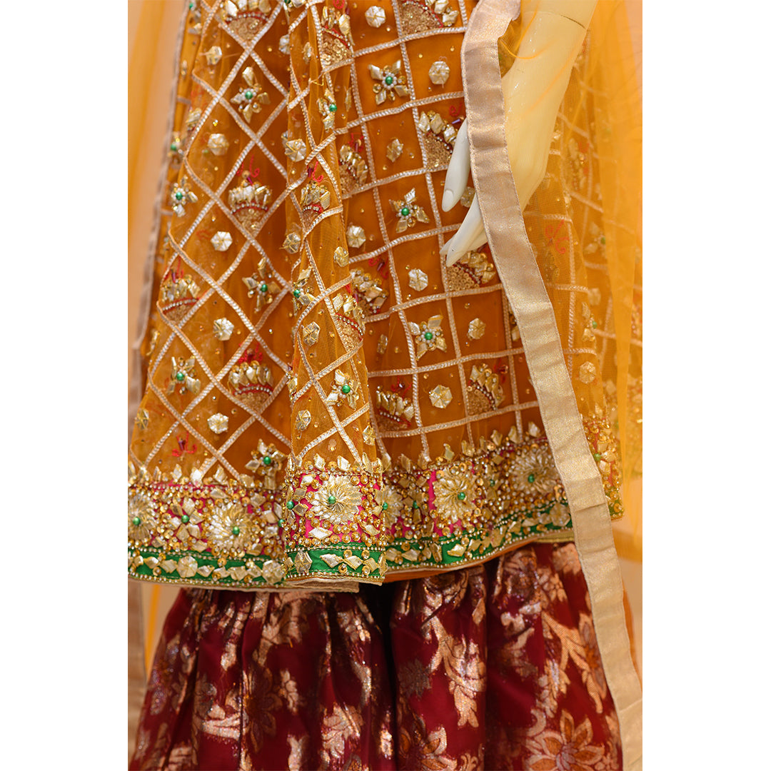 MCS BRIDAL YELLOW KURTI WITH RED SHARARA